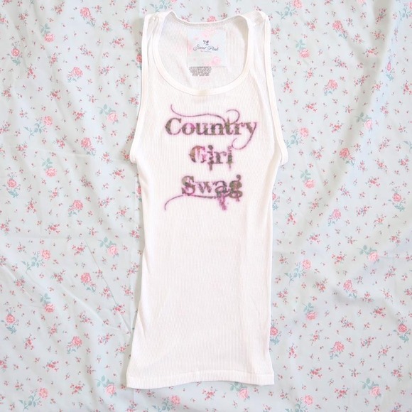 Tops - y2k country girl swag graphic ribbed tank top fitted cami western